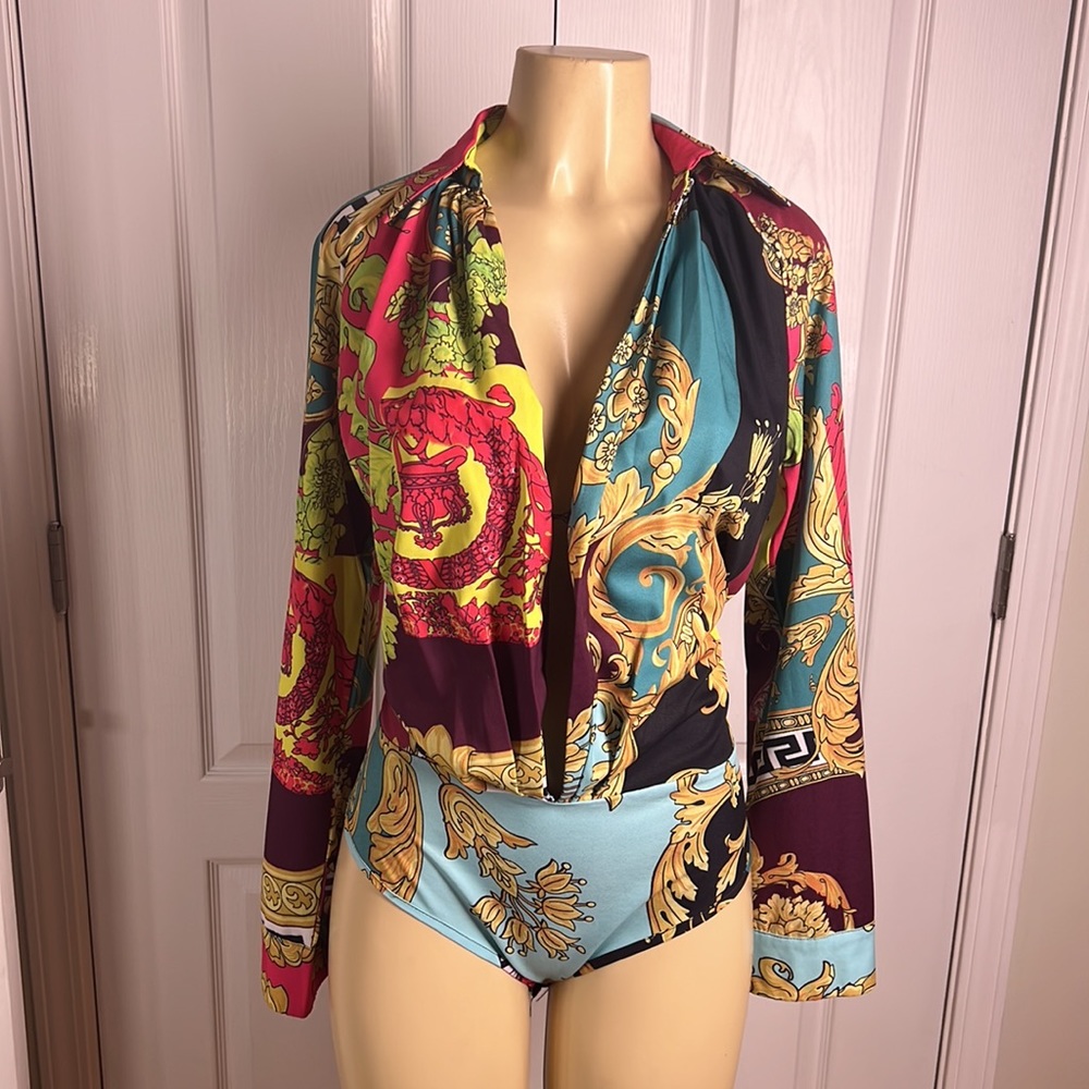 Unique 2 pcs body suit and pants, colorful print, size L - Picture 5 of 6